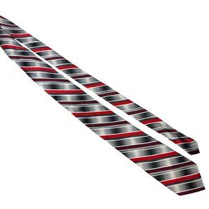 Van Heusen Extra Long 100% Silk Red & Gray Striped Tie Mens Formal Wear